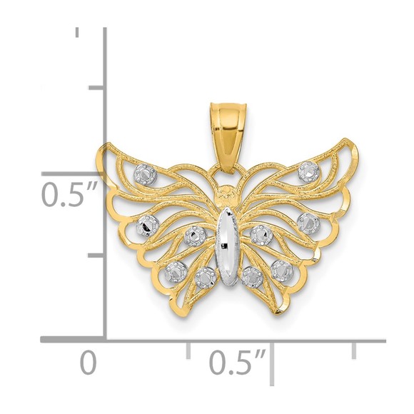 10k Yellow Genuine Gold with  Rhodium Butterfly Necklace Charm Pendant - Picture 3 of 4